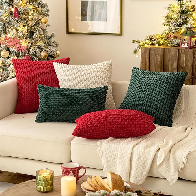 MIULEE Decorative Throw Pillow Covers 20x20 Cream White Textured Corduroy | Pack of 2 Striped Pillow Covers Modern Farmhouse Home Decor for Couch Bed Sofa Living Room