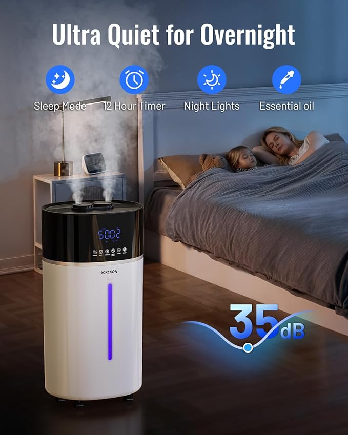 Yokekon Cool and Warm Mist Humidifier Large Room, 4.76Gal/18L Humidifiers for Home 2500 sq ft, Air Humidifiers for Bedroom with Diffuser&Extended Tube, Whole House Humidifiers for Nursery Baby Plants