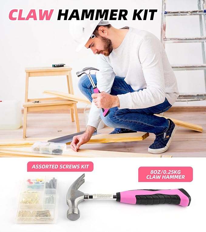 DOWELL Pink Tool Kit 140PCS for Women, Girls, Ladies, Household Tool Set with 14” Tool Bag