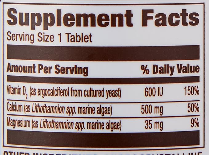 Amazon Elements Calcium Plus Vitamin D2, 65 Tablets (2 Month Supply) (Packaging May Vary) (Pack of 2)