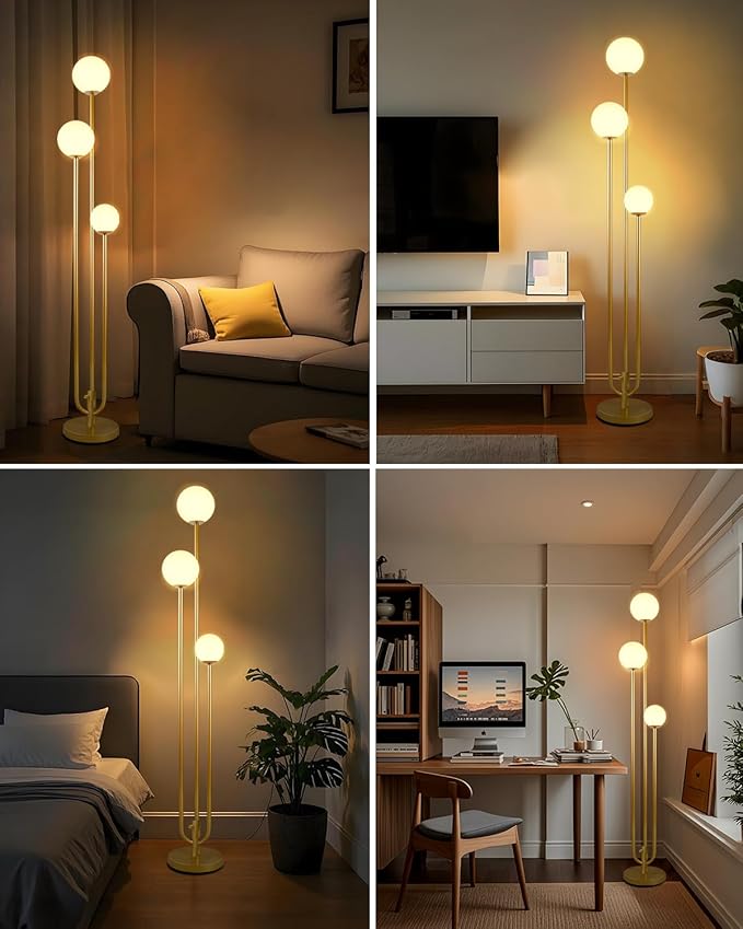 Lightdot 63IN Gold Floor Lamp Dimmable 3-Lights Globe LED Floor Lamps with Bulbs Included for Wedding/Party Candle Holder Style Tall Standing Lamp for Living Room/Bedroom/Sofa Beside/Corner Decor