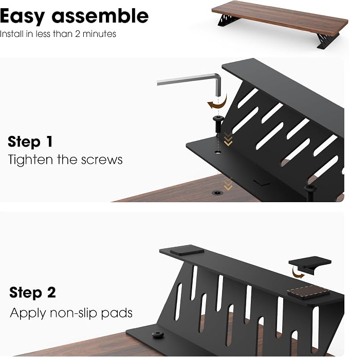 Fenge Monitor Stand Riser, 31.5 Inch Desk Top Shelf for 2 Monitors, Computer Stands for Desk, Wood & Steel Desktop Riser for Laptop, PC, Printer