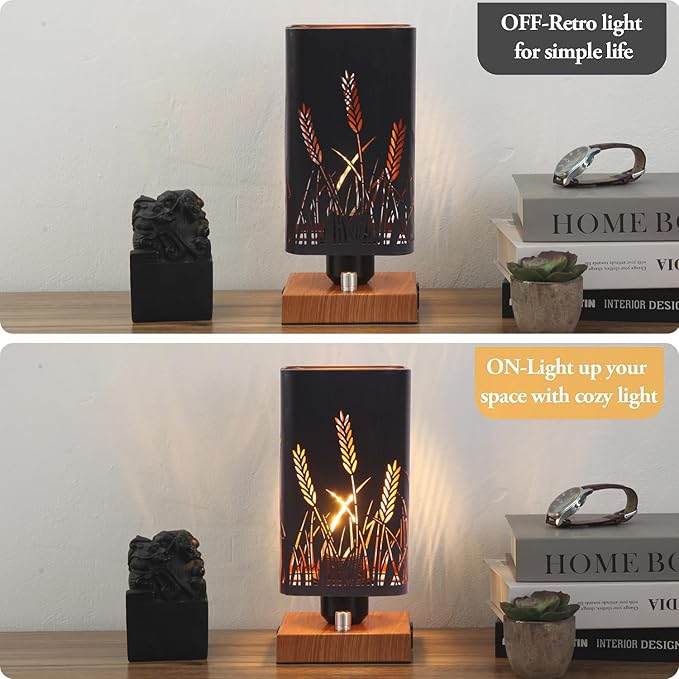 Industrial Table Lamp Sets of 2 with USB Ports and Outlet, Rustic Dimmable Bedside lamp with Charging Station, Metal Square Shadow Nightstand Lamp for Bedroom Living Room End Tables
