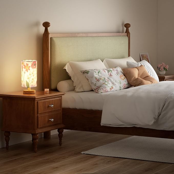 Fenmzee Small Table Lamps (Floral White Shade, 9" Inline Control) | 3000K LED Blub Included | 680 Lumens | Easy Assembly | Minimalist Design | E26 | for Kitchen | for Kids Room
