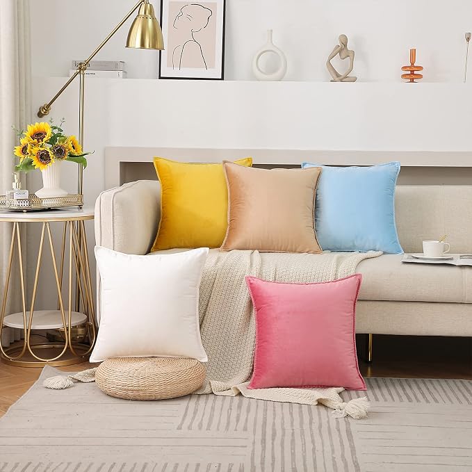 Velvet Yellow Throw Pillow Covers 20”x20”Pack of 2 Soft Decorative | Square Cushion Covers for Couch Sofa Bed Livingroom Car Home Decor,50x50Cm
