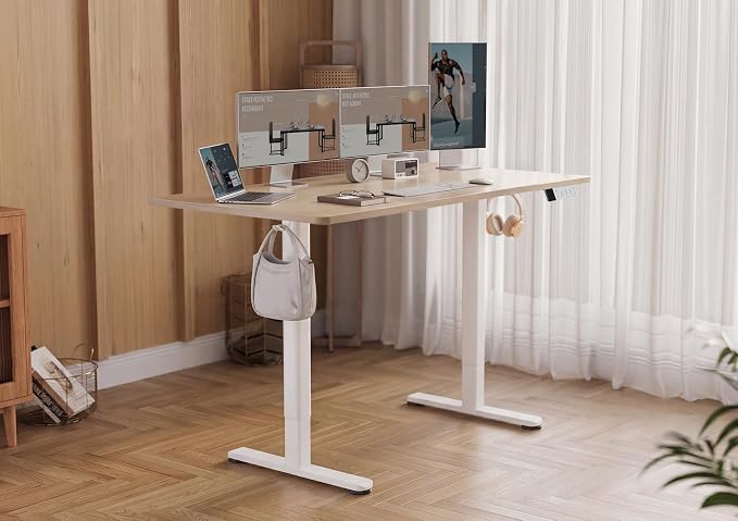 YDN 63 x 24 Inch Nature Electric Standing Desk | Adjustable Height, Sit Stand, Cable Management, Ergonomic, Home Office