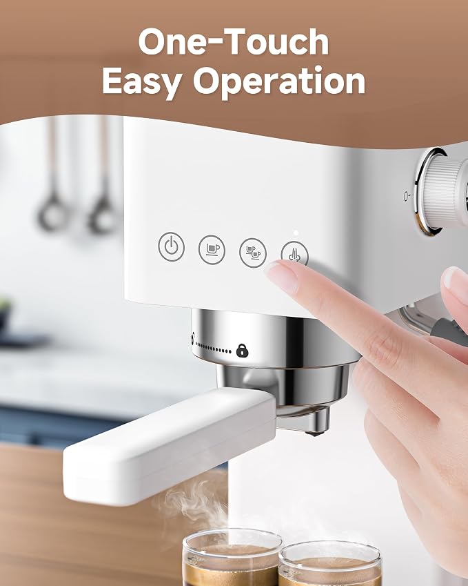 AMZCHEF Compact Espresso Machine 20 Bar, Americano, Latte & Cappuccino | Easy One-Touch Brewing, 30s Heat-Up, Stable PID Control, Easy Milk Frothing, Compact Design, 50oz Tank, White