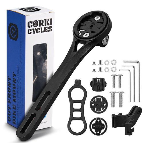 corki Cycles Out Front Handlebar Mounted Cycle Computer Bike Mount Compatible with Garmin Wahoo Bryton Cateye