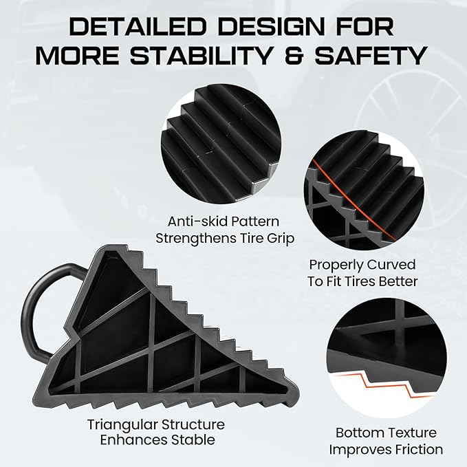 Taifa 4PCS Wheel Chocks for Travel Trailers, RV Wheel Stoppers Tire Chock with Portable Handle for Camper Cars Trucks etc., Black