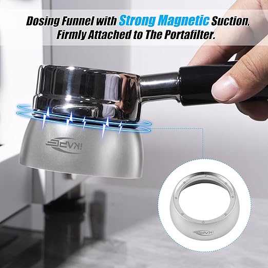 IKAPE Dosing Funnel Set Silver, 51MM Espresso Dosing Ring & Puck Screen Kit Compatible with 51 mm Bottomless Portafilter