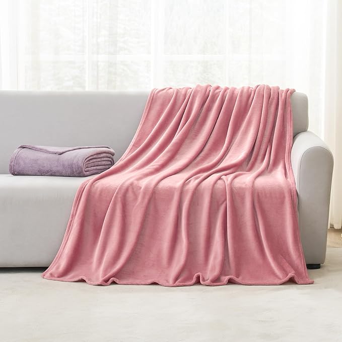 Hansleep Twin Fuchsia Fleece Blanket, Soft Flannel Bed Blanket | Fuzzy Cozy Blanket 60x80 Inches, Multi-use for Bed, Sofa, Couch, Travel, Camping, All Season Warm Lightweight Cover