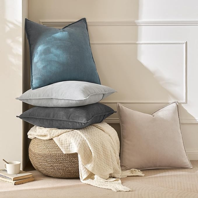 MIULEE Pack of 2 Light Grey Decorative Chenille Pillow Covers 18x18 Inch | Soft Couch Throw Pillows,Farmhouse Cushion Covers with Elegant Design for Sofa,Bedroom,Living Room,Spring Home Decor