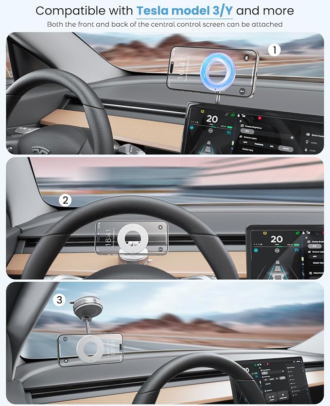 Jononser Magnetic Car Phone Mount, Compact Foldable Phone Holder with Strong Nano Adhesive & N52 Magnet, 360�� Adjustable Dashboard/Windshield Mount for iPhone 17/16/15/14/13/12 & MagSafe Devices