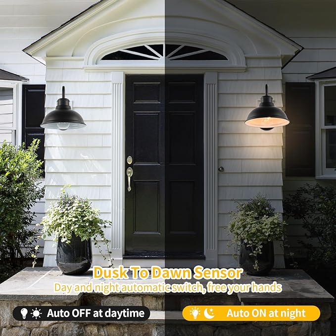 Barn Lights Outdoor Wall Sconces, Dusk to Dawn Exterior Farmhouse Gooseneck Barn Light, Black Outside Wall Mount Light Fixture, 2 Pack Anti-Rust Waterproof Outdoor Light for Porch Garage Patio