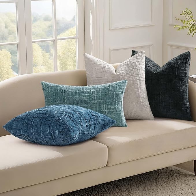 decorUhome Textured Chenille Throw Pillow Covers 26x26 Set of 2 Navy Blue | Fall Modern Farmhouse Soft Cozy Slubby Couch Pillow Cases Boho Decorative Pillow Cases for Bed Sofa Living Room Home Decor