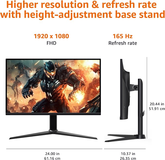Amazon Basics 27 inch Gaming Monitor, FHD 1080P, 165Hz, VESA Compatible, Adaptive sync, 1ms Response, Black
