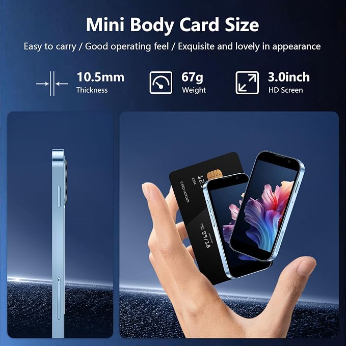 Mini Phone 3.0" HD Touch Screen Mini Smartphone World's Smallest Unlocked Android Compact Mobile Phone for Kids & Students Cell Phone wih GPS Dual SIM Face ID 2GB+16GB Pink