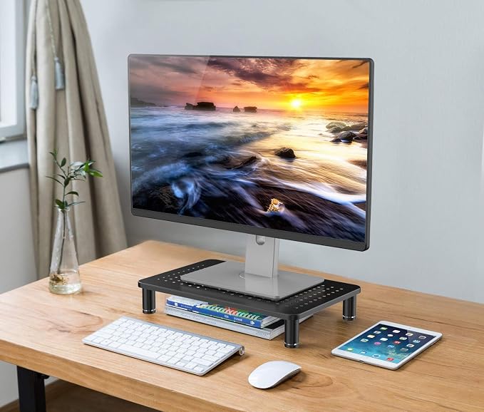 Husky Mounts 2-Pack Monitor Riser Laptop Stand, Adjustable Legs, Stackable, 14.5 x 9.25 x 3.125 Inches Max Height, Matte Black Steel-Black.