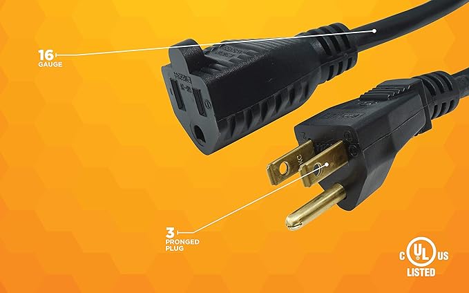 Woods Light Duty Extension Cord - Indoor Power Solution for Office & Household Use - SJTW Extension Cord - 16 Gauge - 3 Conductor - 25 Feet - Black