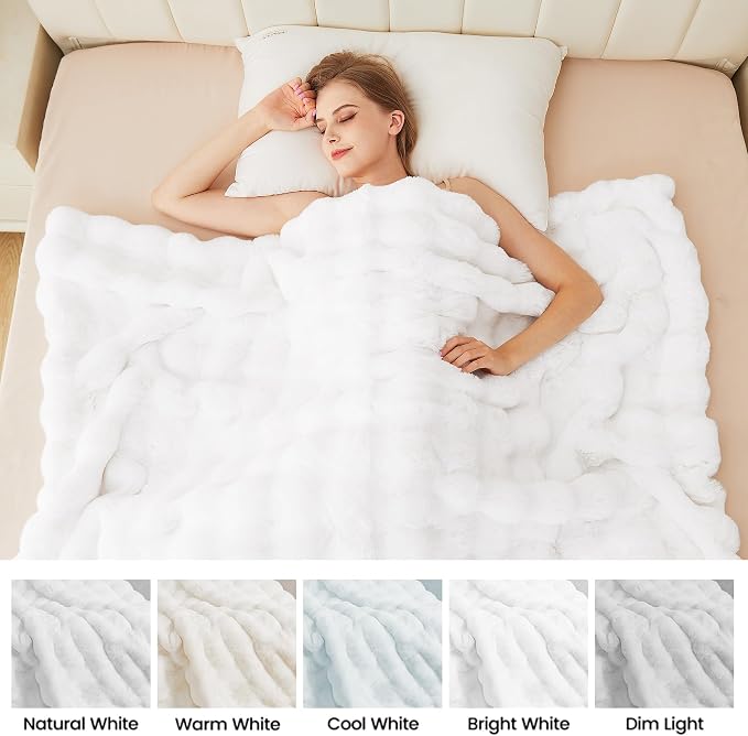 ORINOVA White Faux Rabbit Fur Throw Blanket for Bed Living Room 50x60 Thick Soft Throw Blanket Fluffy Bed Furry Best Housewarming Home Gifts 860 GSM