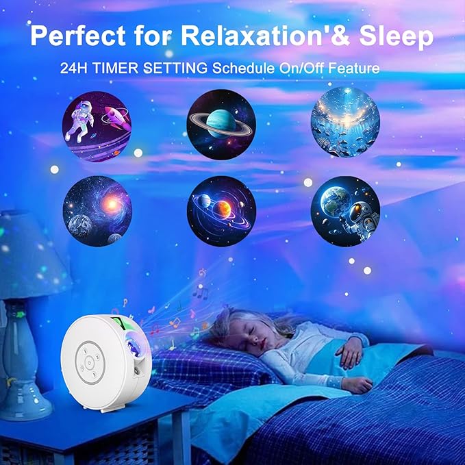 Smart Galaxy Star Projector Night Light - APP Voice Control, Bluetooth Speaker, Rotatable Nebula Lamp with 6 HD Slides, 37 White Noises & Timer, Star Sky Ceiling Light for Bedroom Kids Room Decor