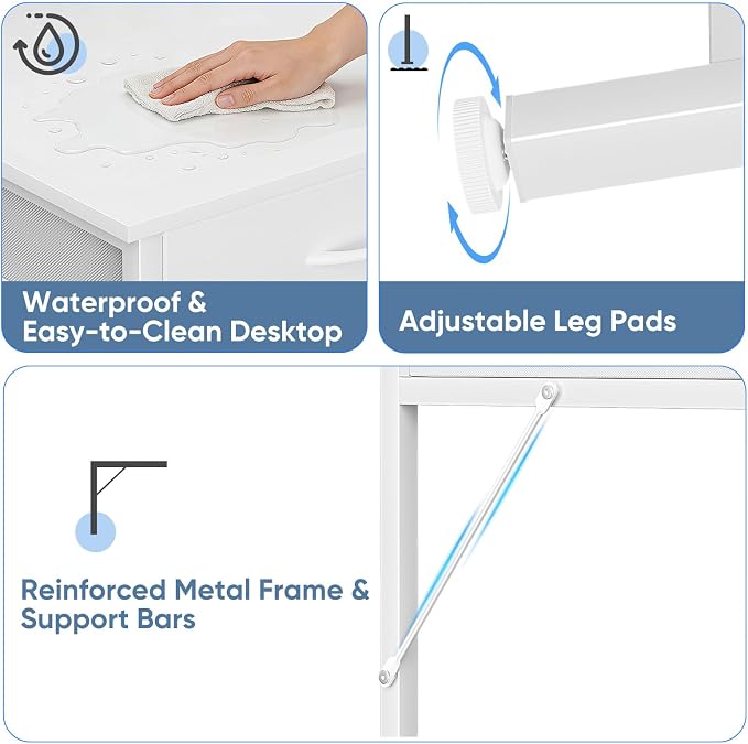 DUMOS 31-Inch Computer Desk with Drawers and Monitor Stand, White | Small Writing Desk for Home Office with Headphone Hook, Compact Study Table for Bedroom