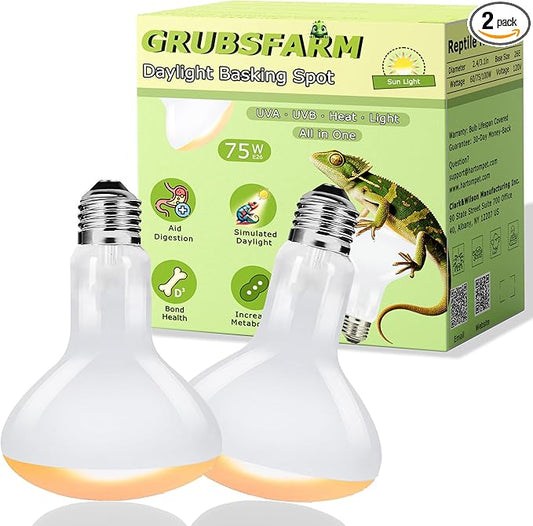 75W UVA Reptile Heat Lamp Bulbs, Basking Spot Light for Bearded Dragon, Lizard, Tortoise, Chicks & Amphibians – Simulated Sunlight, Daylight Bulb for Aquariums & Tanks | 2 Pack, 2.5 Inch