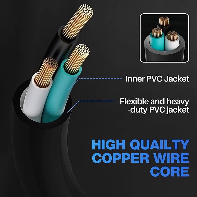 Extension Cord 6 FT, 3 Prong Extension Power Cord, 16/3 Gauge Flexible Cold, 13A 1625W 16AWG, 3 Prong Electric Cord, ETL, Black Cable with 25 Cable Ties