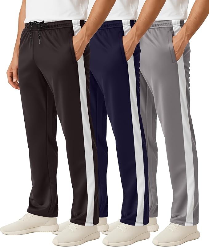 3 Pack Men's Mesh Open Bottom Sweatpants Active Athletic Workout Gym Pocket | Available in Big & Tall, Uncuffed, Elastic Waistband, Drawstring, Straight Leg, Running, Jogging, Exercise, Training, Sports