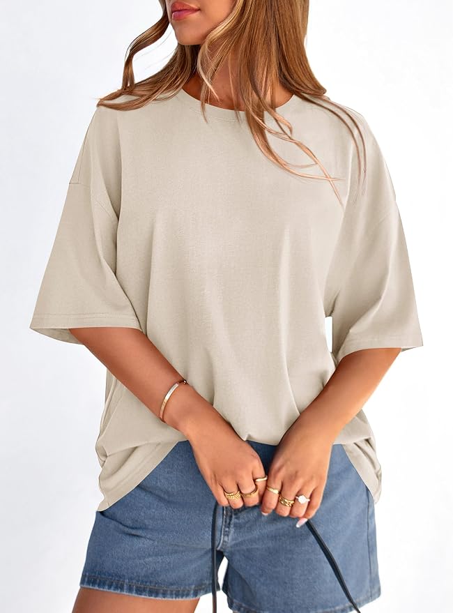 PRETTYGARDEN Womens 2026 Spring Going Out Tops Casual Short Sleeve Crewneck Loose Fit Basic Oversized T Shirts Summer Outfits