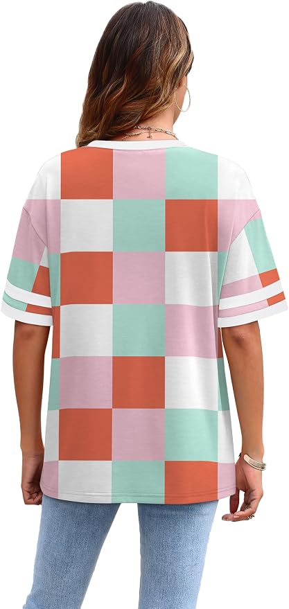 WIHOLL Womens T Shirts Loose Fit Short Sleeve Tees Crew Neck Color Block Summer Tops 2026 Fashion