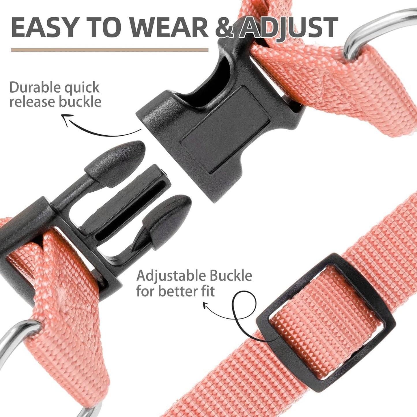 PUPTECK No Pull Dog Harness Soft Adjustable Basic Nylon Step in Puppy Vest Outdoor Walking with ID Tag Medium LightCoral