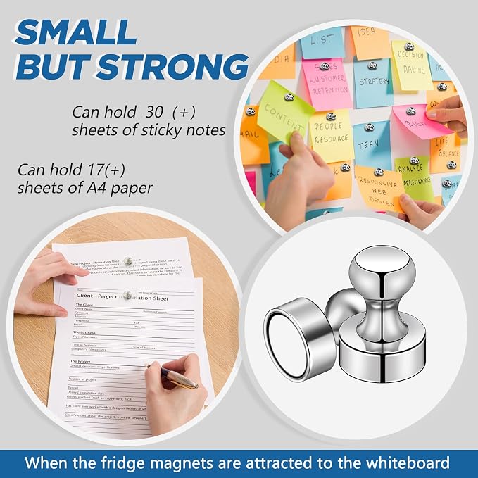 LOVIMAG Fridge Magnets 40Pcs, Magnet for Refrigerator Whiteboard, Silver | Small Strong Neodymium Metal Cute Push Pin for Classroom, Kitchen, Accessories Decorative, Office, Calendar