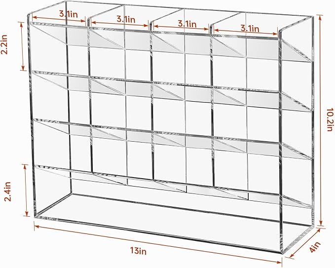 BEYGORM Acrylic Vertical Marker Organizer for 200 Markers, Desk Orgaizer | 17 Compartments Clear Angled Pen & Pencil Holder, Large Stationery & Art Supply Storage for School (13 x 10.2 x 4 Inch)