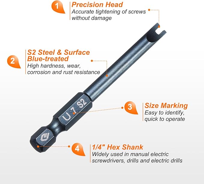HARFINGTON 5pcs U-Type Screwdriver Bit 1/4" Hex Shank U7 Magnetic Head 2.6" Length S2 Steel U-Shaped Screw Driver Bit for Repair Work Electric Screwdriver, Blue