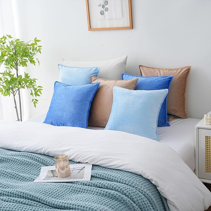 Velvet Light Blue Throw Pillow Covers 12”x20”Pack of 2 Soft Decorative | Square Cushion Covers for Couch Sofa Bed Livingroom Car Home Decor,30x50Cm