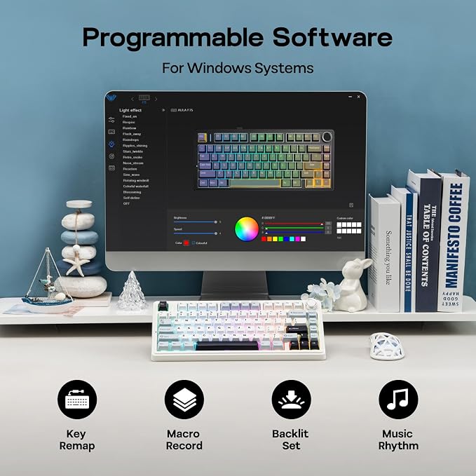 EPOMAKER x Aula F75 Gasket Mechanical Keyboard, 75% Wireless Hot Swappable Gaming Keyboard with Five-Layer Padding&Knob, BT/2.4GHz/USB-C, RGB (Light Blue, LEOBOG Reaper Switch)