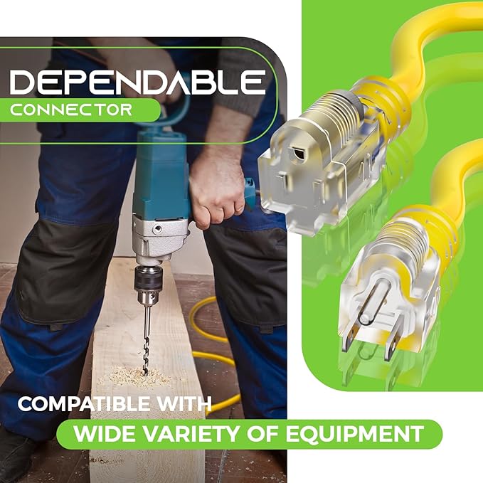 GEARit 100 Ft Extension Cords 14/3 Gauge Outdoor/Indoor SJTW 14 AWG 3 Prong Heavy Duty Power Cable 13A 125V 1625W for Lawn, Garden, Appliances Yellow
