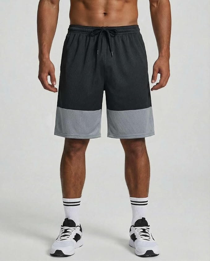 5 Pack Men's Mesh Shorts Athletic Basketball Sports Gym Workout Pockets | Cooling Moisture-Wicking, 9", Long, Quick-Dry, Breathable, Elastic Drawstring Waistband. Running, Exercise, Soccer, Training.