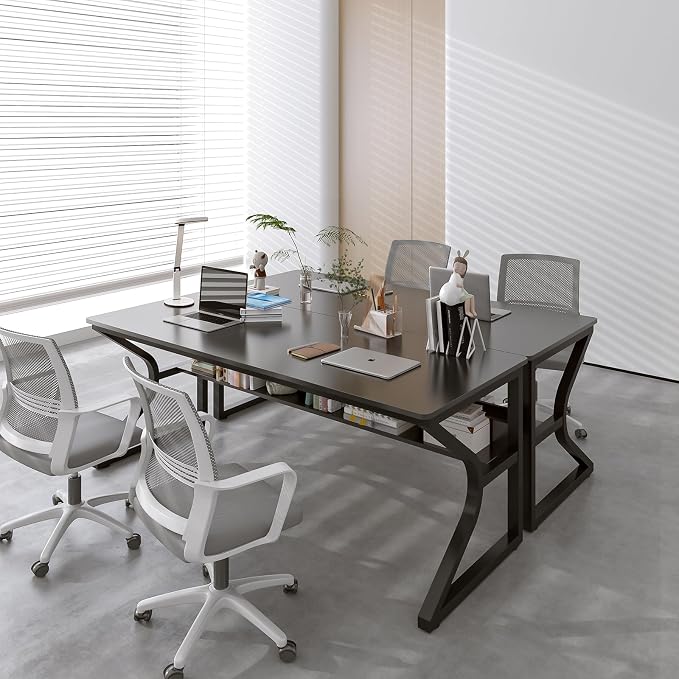 OSCHF 63-Inch Extra Long Desk with Storage Shelf, Black | Double Long Writing Table, Space-saving, 2-Person Workstation, Modern Study Work Computer Desk, For Home Office