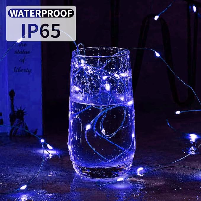 Aogist Led Fairy Lights 3 Modes Battery Operated String Lights Waterproof Silver Wire 7 Feet Firefly Starry Moon Mason Jar Lights for DIY Wedding Party Christmas (Blue, 20 Pack)