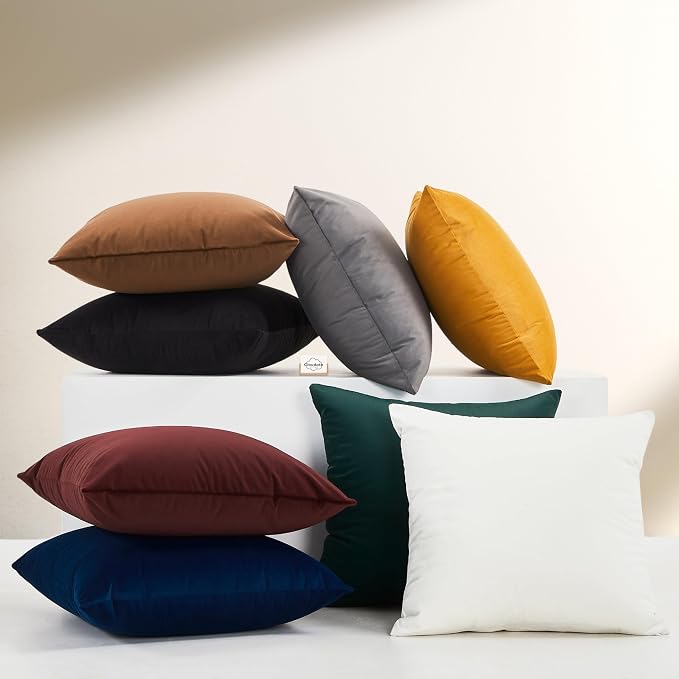 Solid Color Velvet Throw Pillow with Insert Included (Hunter Green, 18"x18"), Decorative Pillow for Sofa, Couch, Bed, Chair Cushion