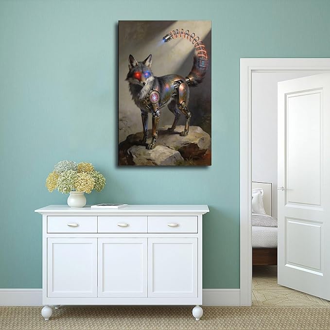 Framed Steampunk Fantasy Wall Art for Modern Living Room TV Wall Futuristic Industrial Style Decor Statement Artwork 16x24inch(40x60cm)