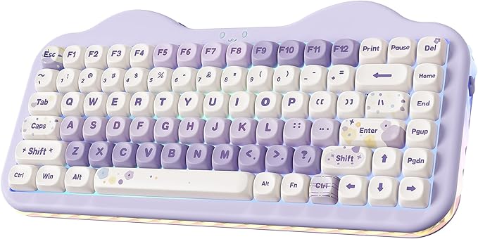 YUNZII C75 Cute 75% Wireless Mechanical Keyboard (Purple, Milk V2 Switch) | Creamy Cake Keyboard, BT5.0/2.4G/USB-C, Hot-Swap, NKRO, PBT MOA Keycaps,5500mAh RGB Gasket Mount for Mac/Win/Gaming/Office