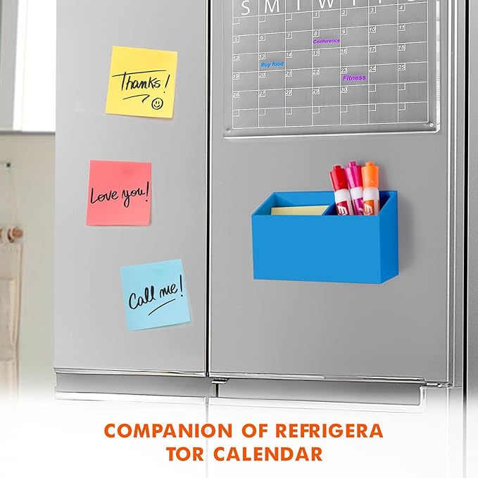 BEYGORM Magnetic Dry Erase Marker Holder for Whiteboard & Refrigerator | Non-slip Acrylic Pen Holder for Classroom, Fridge Magnet, Locker Organizer Accessories, Teacher & School Supplies(Blue)