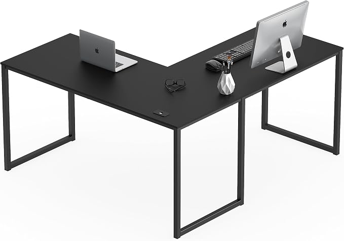 SHW Mission 55 x 60 L-Shape Home Office Computer Desk, Black | Reversible Desktop Design
