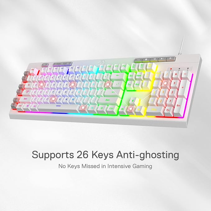 Redragon K512 RGB Membrane Gaming Keyboard, 6 Macro Keys & Easy Media Wheel | Dedicated Scroll Controls, No Software Needed 6 On-the-Fly Combos for Extensive Games, 13 Backlight Modes, Wrist Support