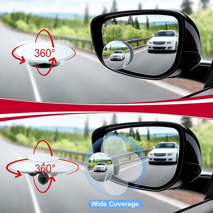 LivTee Blind Spot Mirrors, 2" Round HD Glass Frameless 360�� Adjustable Convex Rear View Mirrors with Wide Angle Stick, Exterior Accessories for Cars, SUVs and Trucks, 2 Pack