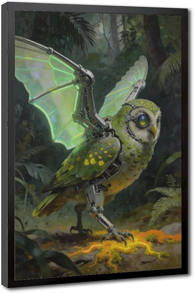 Framed Cyber Fantasy Wall Art for Living Room And Home Office Modern Sci Fi Nature Inspired Decor 08x12in