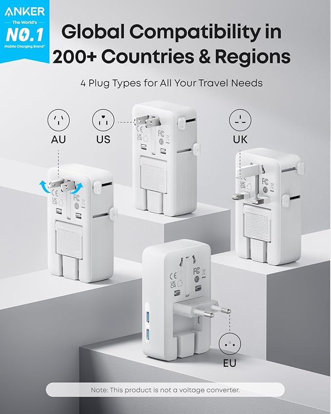 Anker Nano Travel Adapter, 2 USB C Universal Charger, 20W, 1× 2-Pin AC | European Power Plug, Smart Temperature Control, Works in 200+ Countries, Not a Voltage Converter, Travel Essentials(1-Pack)